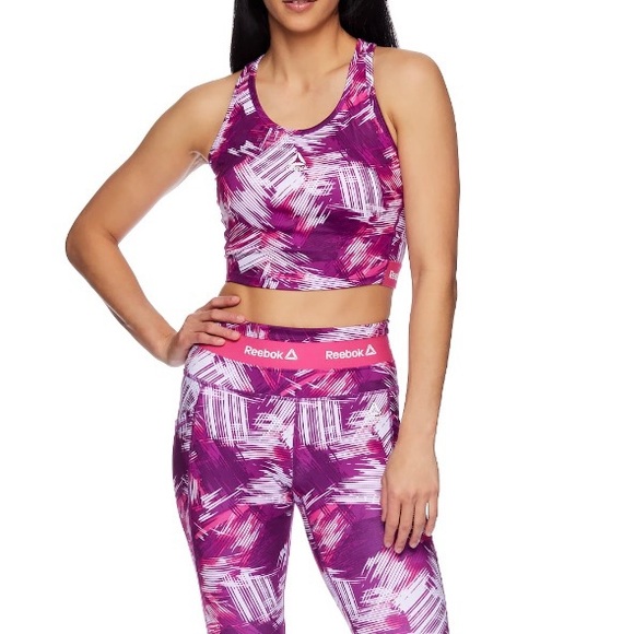 Reebok Women’s Printed Medium Support Cropped Bra Tank Size Small Medium Large - Picture 4 of 14